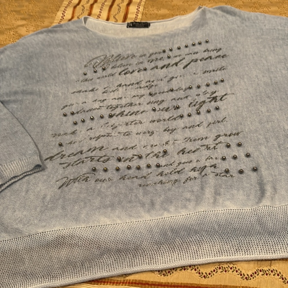 Bella Amore Light Blue Sweater with Studded Accents,
Viscose/Acrylic blend, XL - Picture 3 of 10